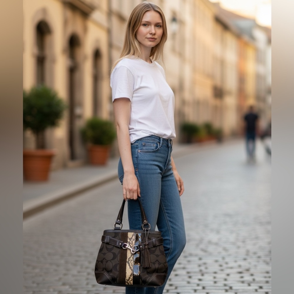 COACH HAMPTON SIGNATURE PYTHON TOTE